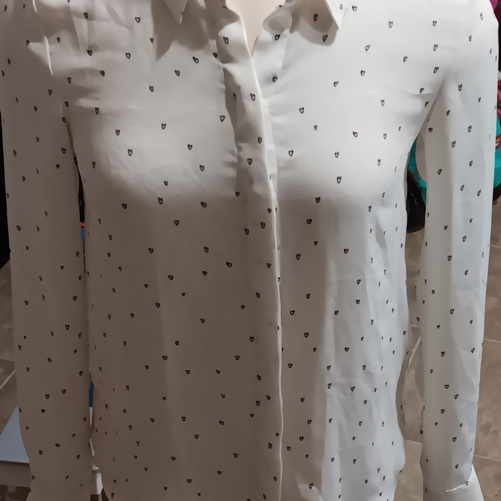 H&M Chic White Blouse with Black Heart Print